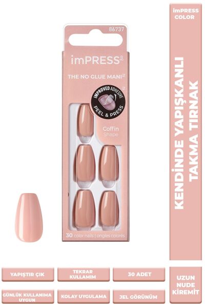 Kiss Color Kendinden Yapışkanlı Takma Tırnak Uzun Nude Kiremit