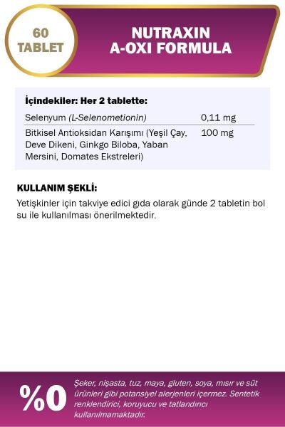 Nutraxin A-oxi Formula Multivitamin, Multimineral Ve Bitki Ekstreleri Içeren Takviye Edici Gıda 60 Tablet
