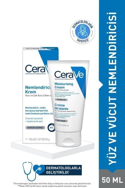 CeraVe Nemlendirici Yüz Kremi-Kuru Ciltler İçin Seramid Ve Hyalüronik Asit İçerikli 50ml