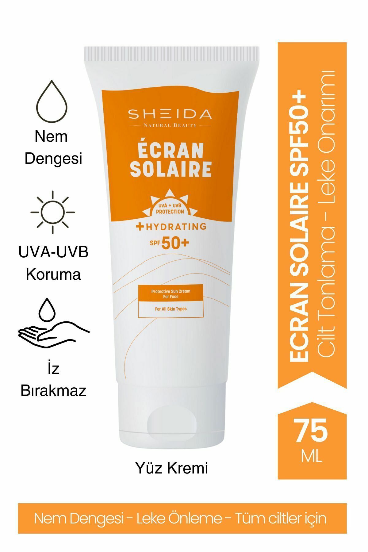 Sheida Ecran Solaire Yüz Güneş Kremi Spf 50 75 ml | Leke Karşıtı, Nemlendirici Ve Güneş Koruyucu