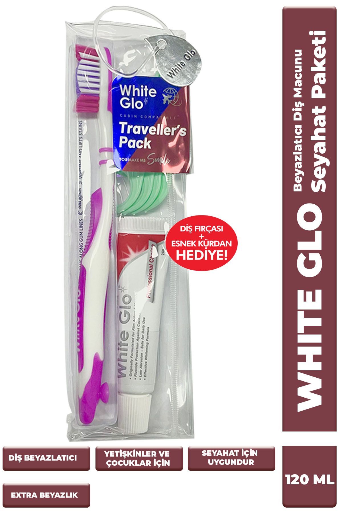 White Glo Beyazlatıcı Diş Macunu ve Fırçası Seyahat Paketi