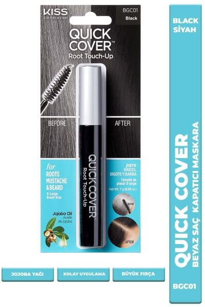 Kiss Ouick Cover Beyazlar Için Anında Kapatıcı Saç Maskarası - Siyah