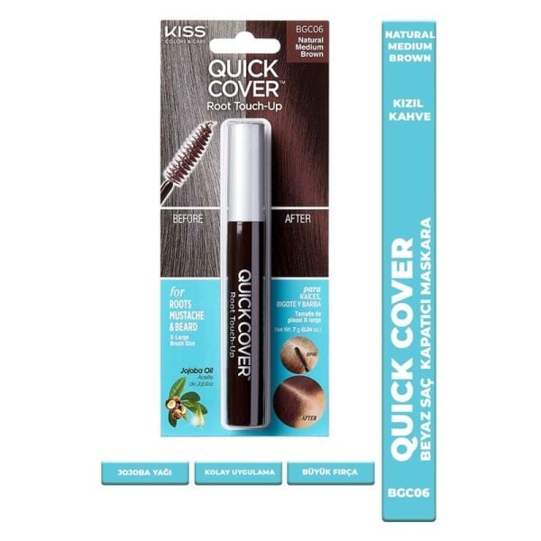 Kiss Quick Cover Beyazlar Için Anında Kapatıcı Saç Maskarası - Kızıl Kahve -731509502626