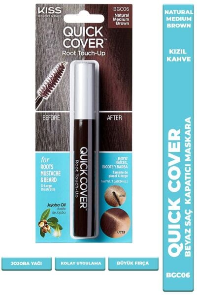 Kiss Quick Cover Beyazlar Için Anında Kapatıcı Saç Maskarası - Kızıl Kahve -731509502626