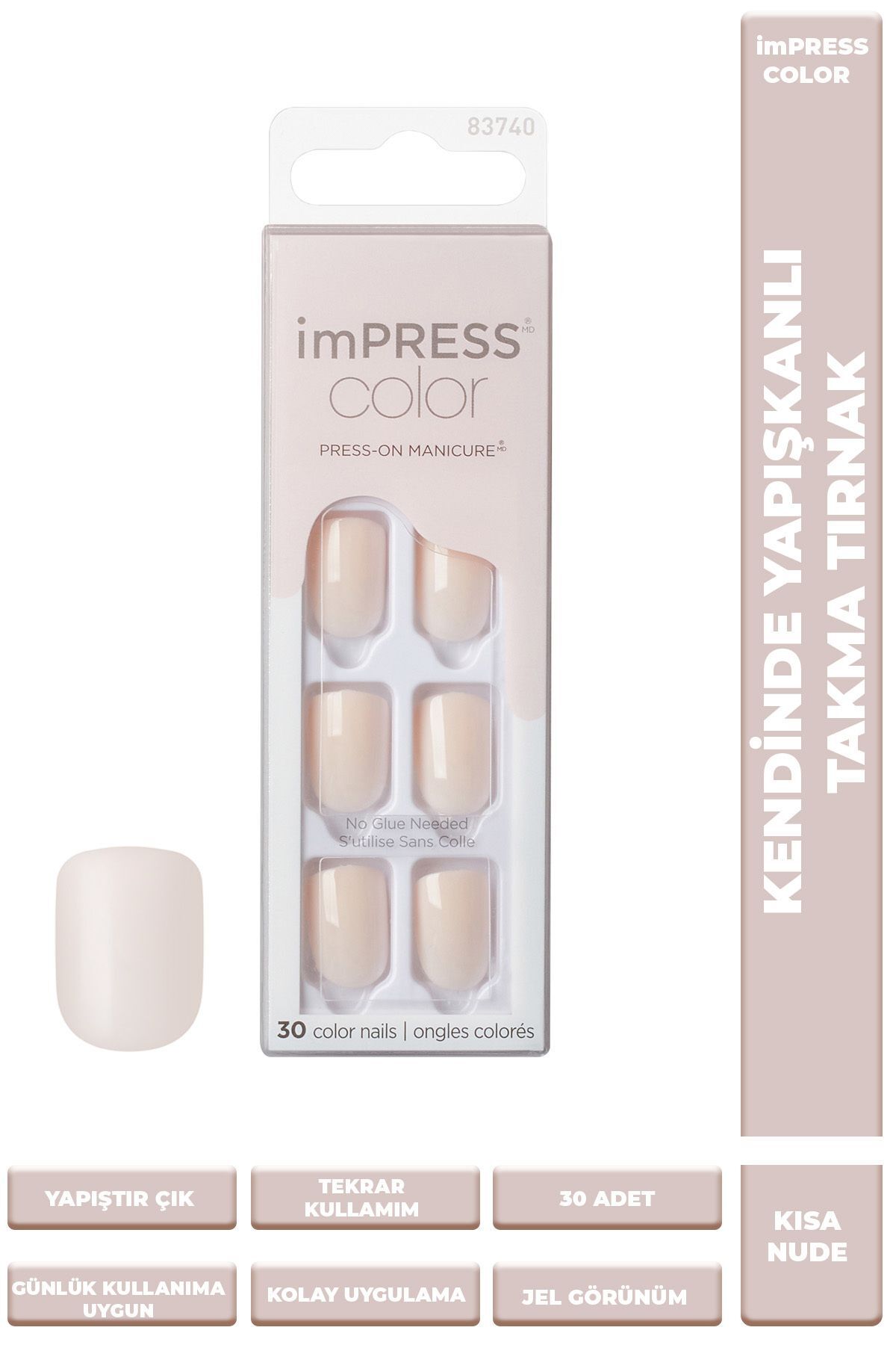 Impress Color Kendinden Yapışkanlı Takma Tırnak Kısa Nude