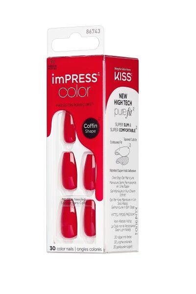 Impress Color Kendinden Yapışkanlı Takma Tırnak Uzun Kırmızı