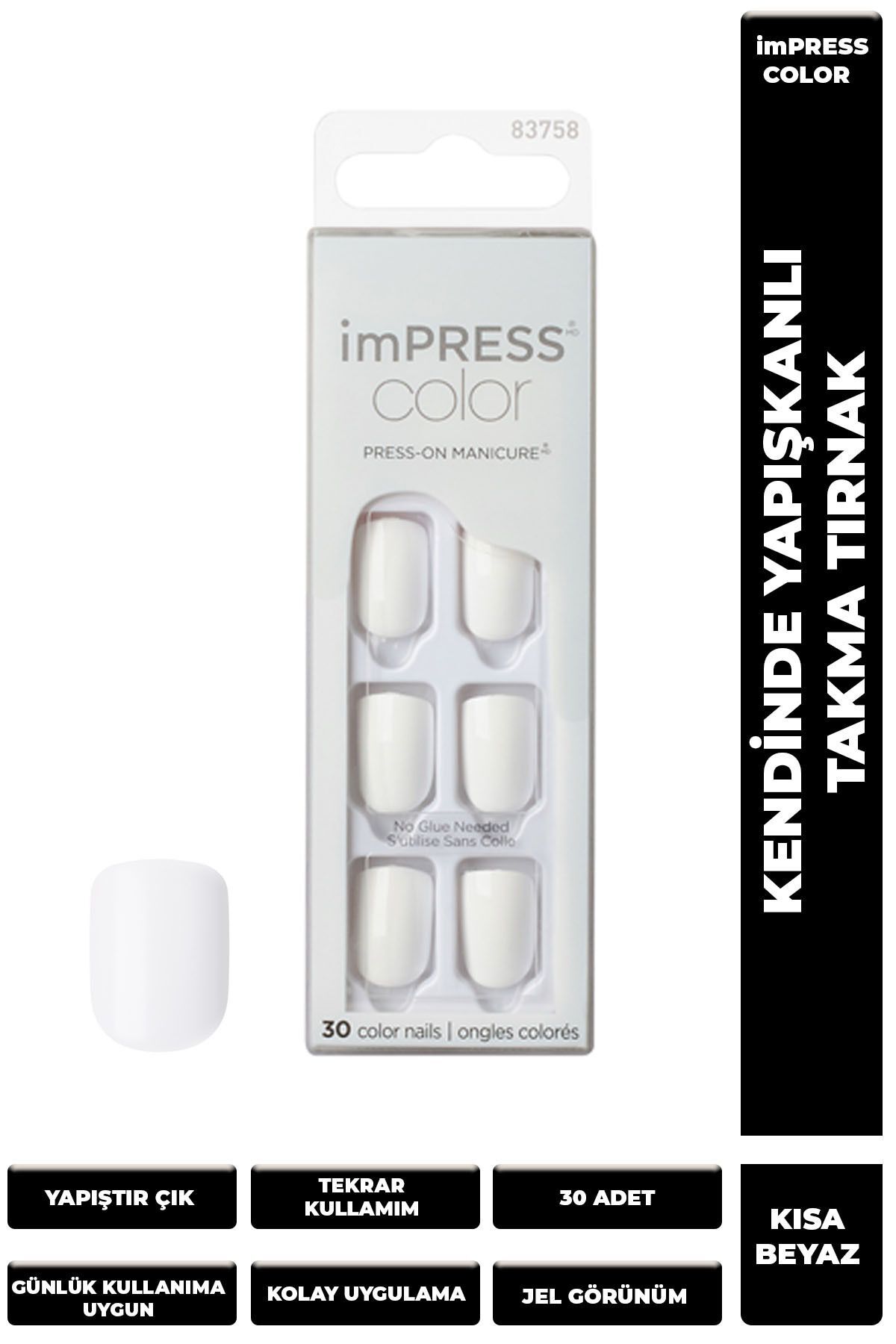 Kiss Color Kendinden Yapışkanlı Takma Tırnak Kısa Beyaz