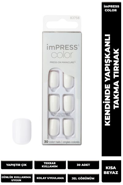 Kiss Color Kendinden Yapışkanlı Takma Tırnak Kısa Beyaz