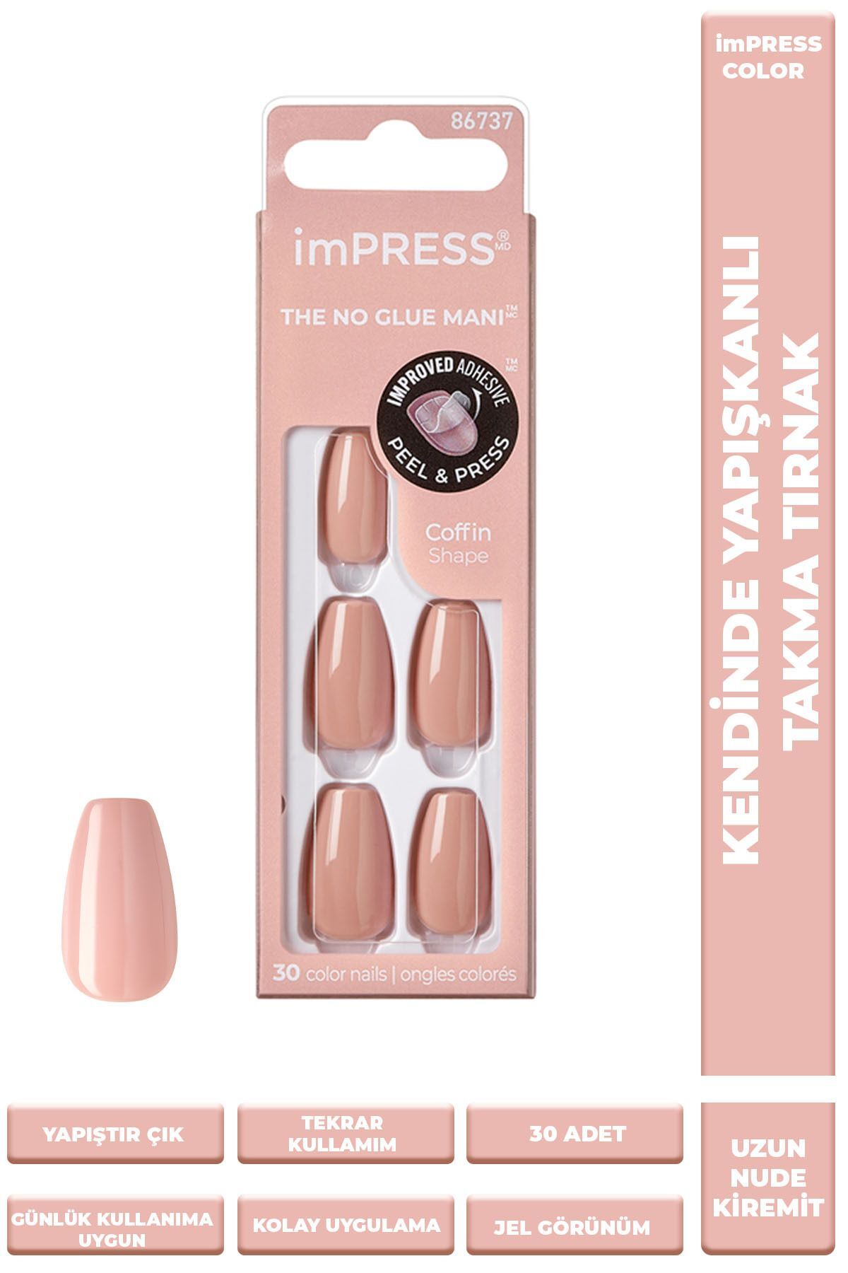 Kiss Color Kendinden Yapışkanlı Takma Tırnak Uzun Nude Kiremit