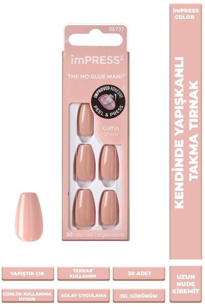 Impress Color Kendinden Yapışkanlı Takma Tırnak Uzun Nude Kiremit