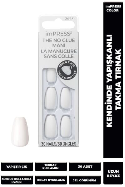 Kiss impress Kendinden Yapışkanlı Takma Tırnak Uzun Beyaz | Press On Nails