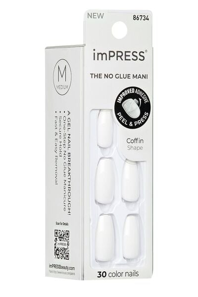 Kiss impress Kendinden Yapışkanlı Takma Tırnak Uzun Beyaz | Press On Nails