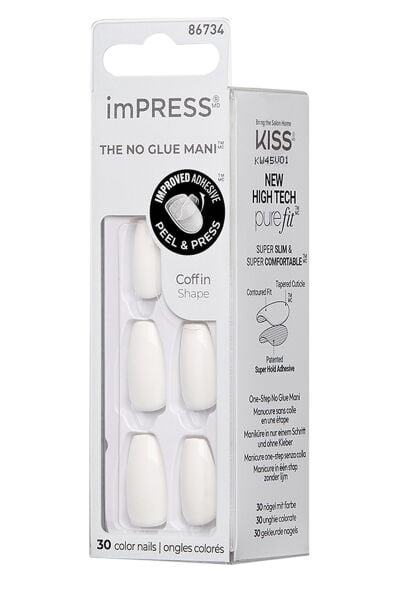 Kiss impress Kendinden Yapışkanlı Takma Tırnak Uzun Beyaz | Press On Nails
