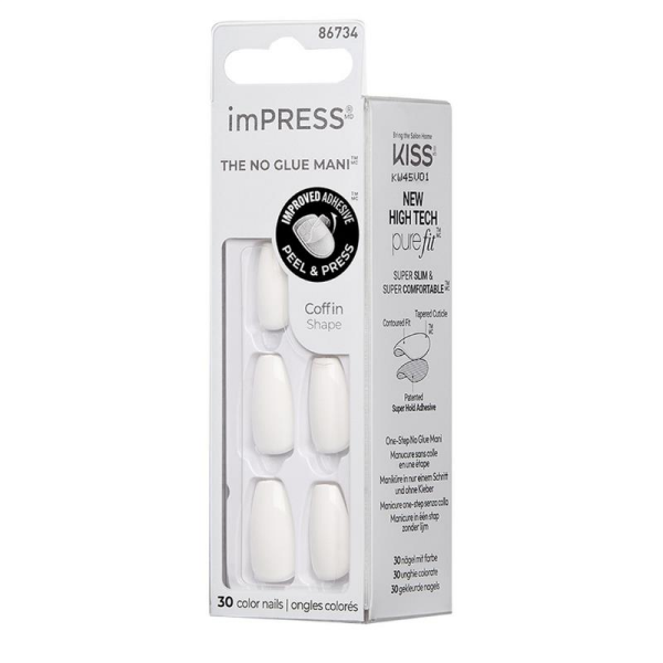 KİSS Color impress Kendinden Yapışkanlı Takma Tırnak Uzun Beyaz