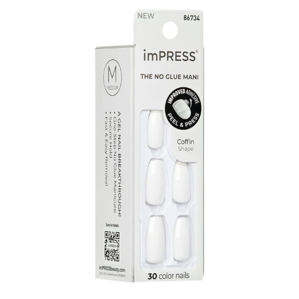 KİSS Color impress Kendinden Yapışkanlı Takma Tırnak Uzun Beyaz