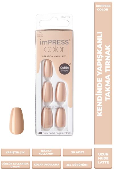 KİSS Color Kendinden Yapışkanlı Takma Tırnak Uzun Nude Latte