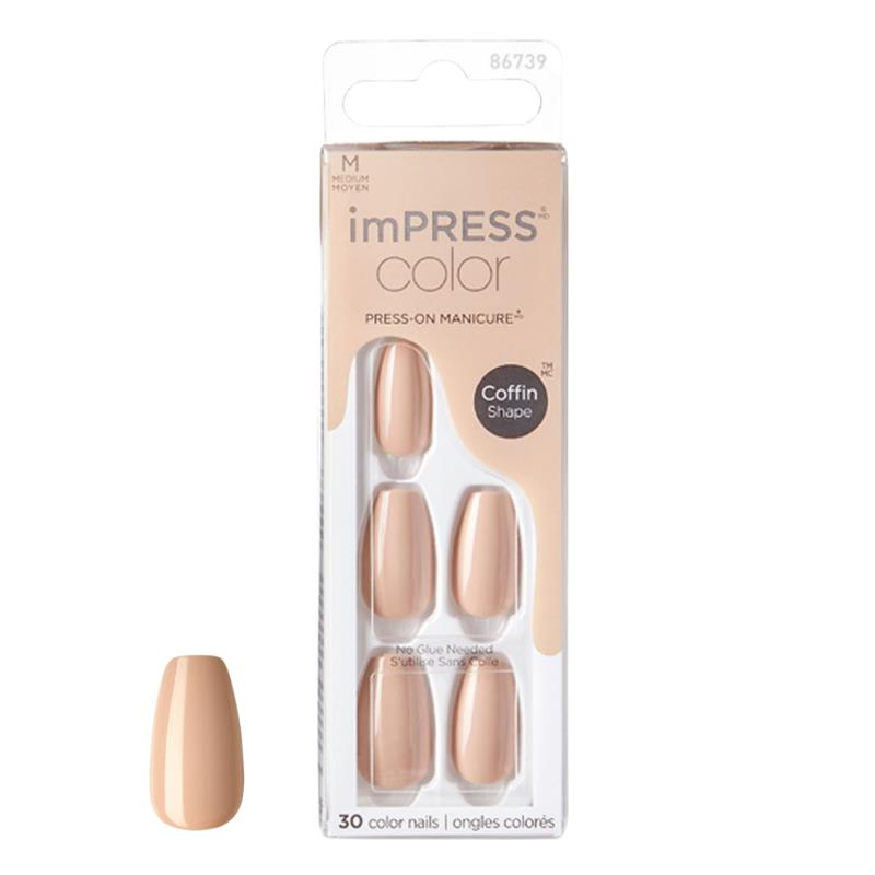 KİSS impress Color Kendinden Yapışkanlı Takma Tırnak Uzun Nude Latte