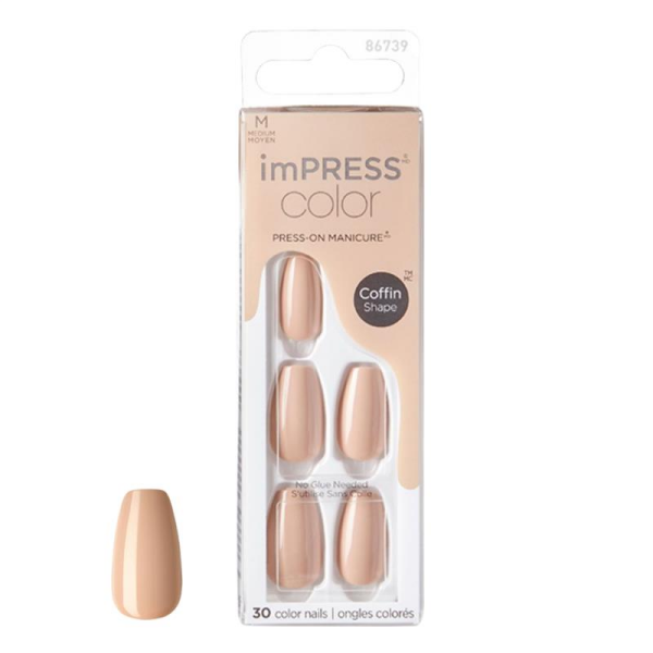 KİSS impress Color Kendinden Yapışkanlı Takma Tırnak Uzun Nude Latte