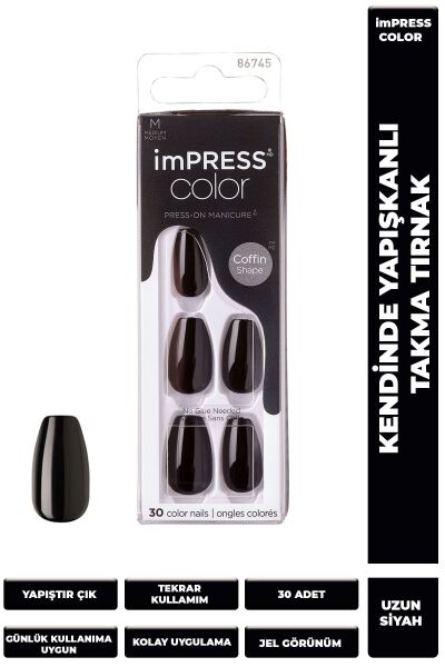 Kiss Color Kendinden Yapışkanlı Takma Tırnak Medium - All Black - 1 Adet