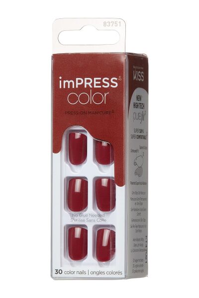 Kiss Color impress Kendinden Yapışkanlı Takma Tırnak Kısa Parlak Bordo