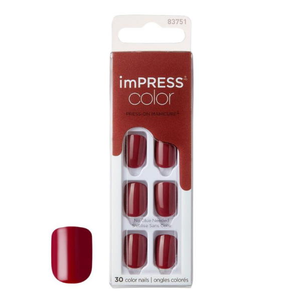 Kiss Color impress Kendinden Yapışkanlı Bordo Takma Tırnak Kısa Parlak
