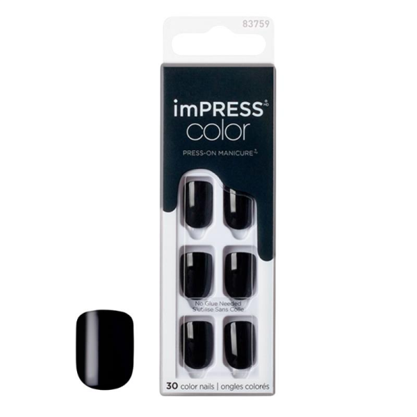 Impress Color Kendinden Yapışkanlı Takma Tırnak Kısa Parlak Siyah