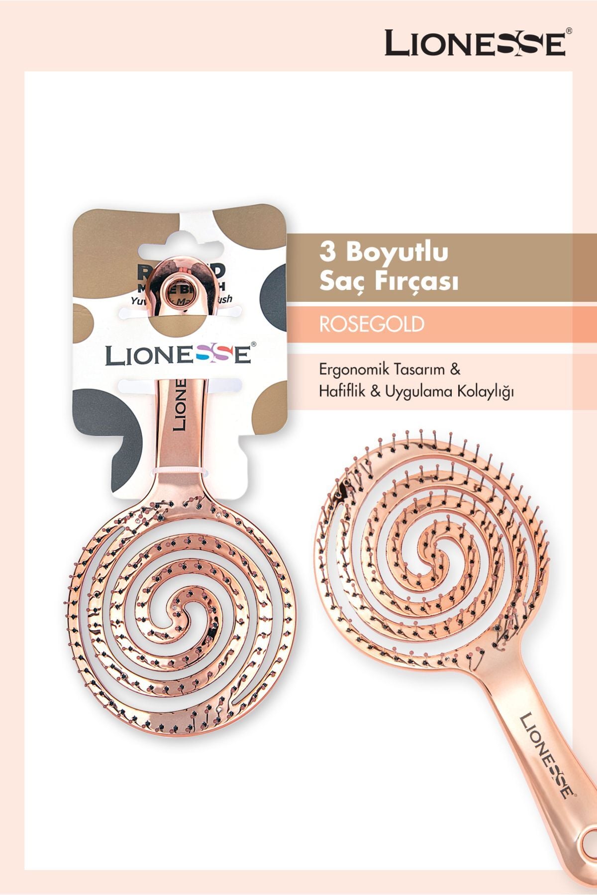 Lionesse Üç Boyutlu Saç Fırçası 8592 - Rosegold , Hızlı Kurutucu , Esnek