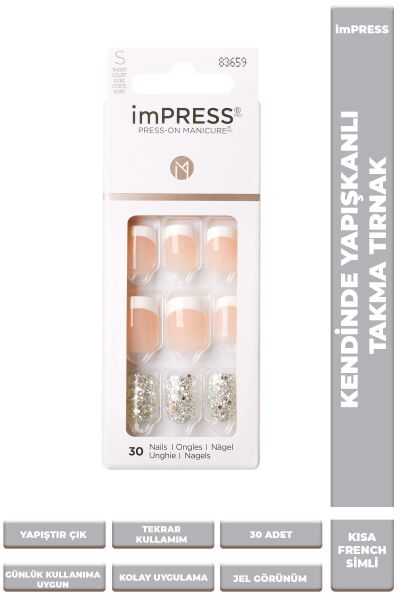 Kiss impress Kendinden Yapışkanlı Takma Tırnak Kısa French Simli