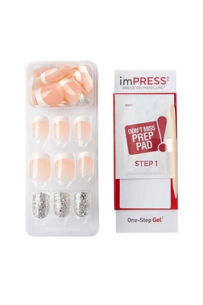 Kiss impress Kendinden Yapışkanlı French Takma Tırnak Kısa Simli