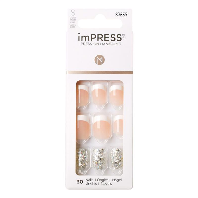 Kiss impress Kendinden Yapışkanlı French Takma Tırnak Kısa Simli