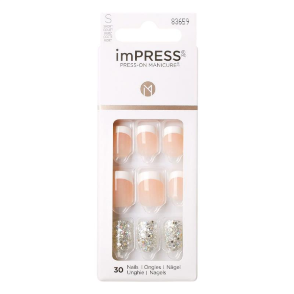 Kiss impress Kendinden Yapışkanlı French Takma Tırnak Kısa Simli