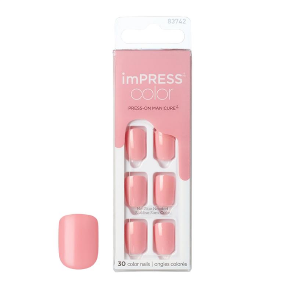 impress Color Kendinden Yapışkanlı Kısa Takma Tırnak Parlak Şeker Pembe