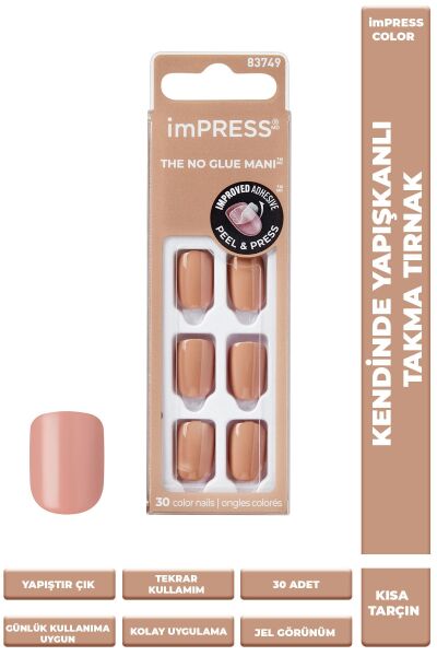 KİSS IMPRESS Color Kendinden Yapışkanlı Takma Tırnak Kısa Tarçın