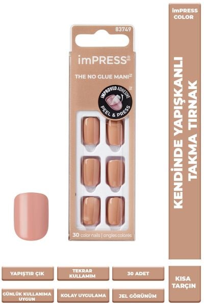 KİSS IMPRESS Color Kendinden Yapışkanlı Takma Tırnak Kısa Tarçın
