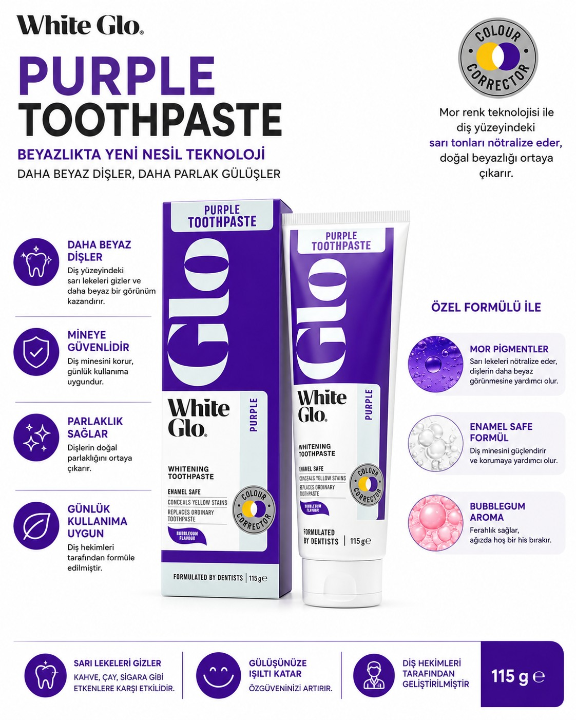 White Glo Mor Diş Macunu 115 g