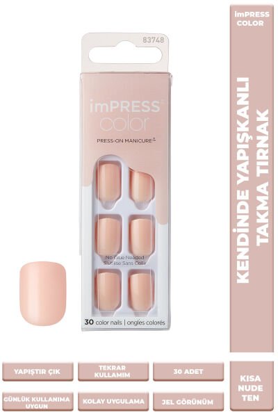 Kiss Impress Color Kendinden Yapışkanlı Takma Tırnak Kısa Nude Ten