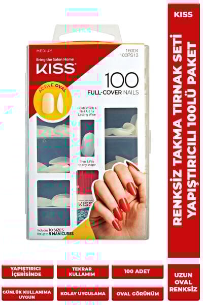 Kiss Renksiz Takma Tırnak Seti Yapıştırıcılı 100lü Paket