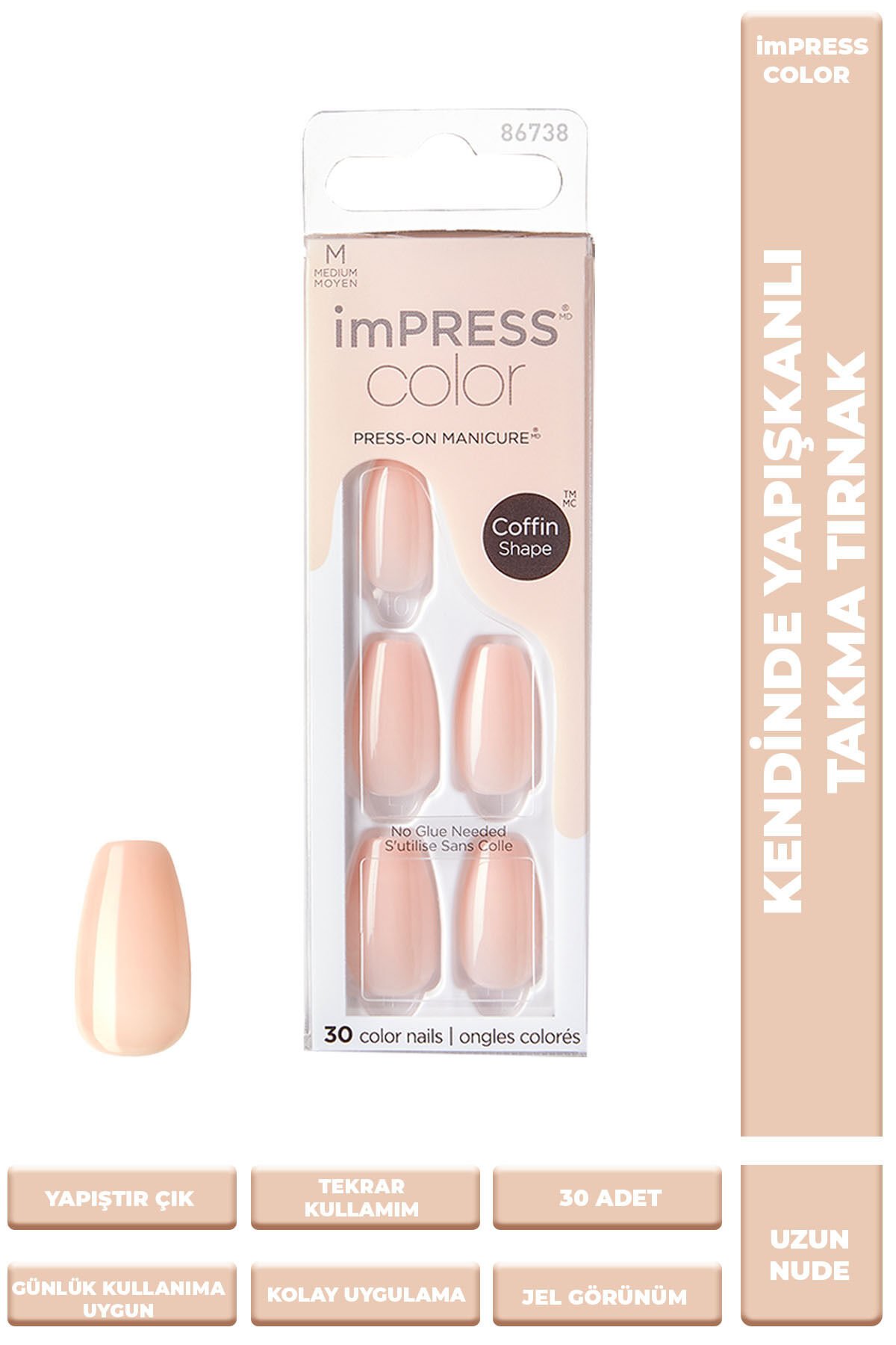 Kiss Impress Color Kendinden Yapışkanlı Takma Tırnak Medium - Bubble Kiss - 1 Adet