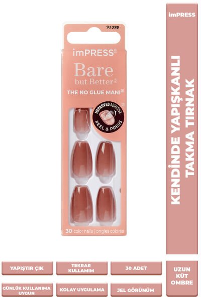 KİSS Impress Kendinden Yapışkanlı Takma Tırnak Küt Uzun Nude Ombre