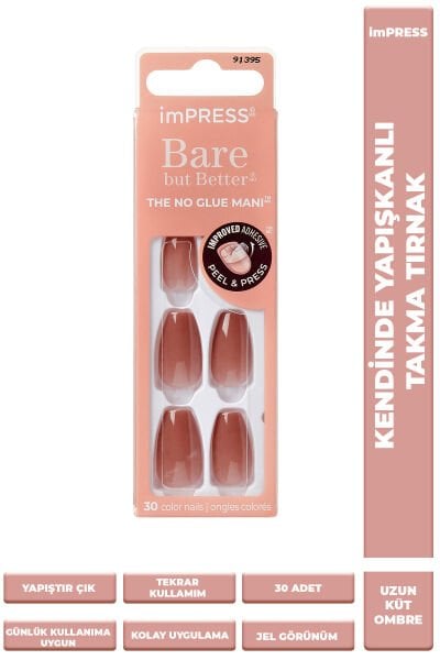 KİSS Impress Kendinden Yapışkanlı Takma Tırnak Küt Uzun Nude Ombre
