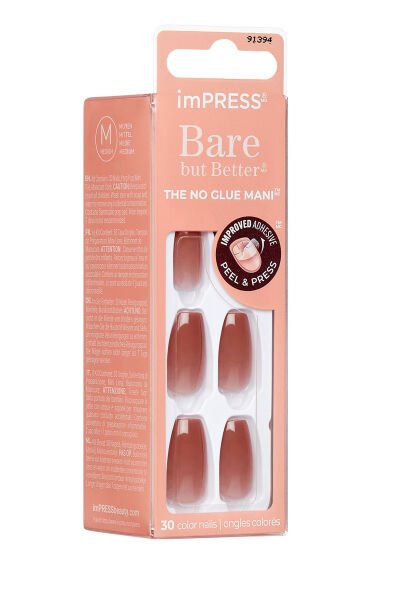 KİSS Impress Kendinden Yapışkanlı Takma Tırnak Küt Uzun Nude Ombre