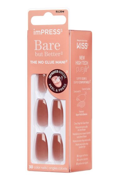 KİSS Impress Kendinden Yapışkanlı Takma Tırnak Küt Uzun Nude Ombre