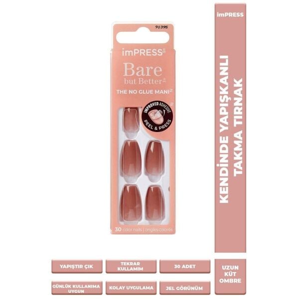 KİSS Impress Kendinden Yapışkanlı Takma Tırnak Küt Uzun Nude Ombre