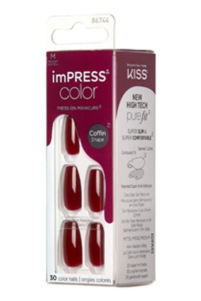 Impress Color Kendinden Yapışkanlı Takma Tırnak Uzun Bordo