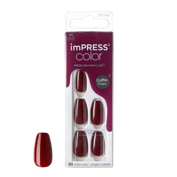 Impress Color Kendinden Yapışkanlı Takma Tırnak Uzun Bordo
