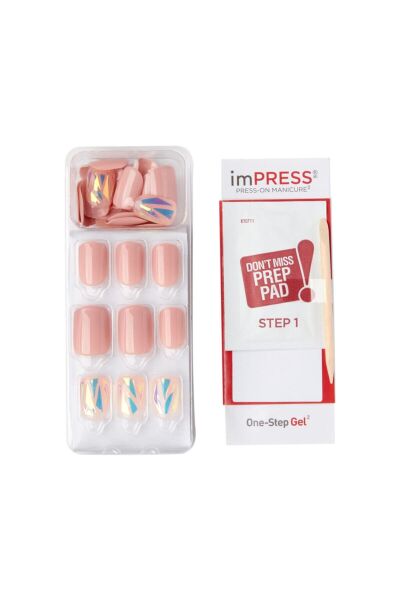 Impress Kendinden Yapışkanlı Nude Takma Tırnak Kısa Taşlı