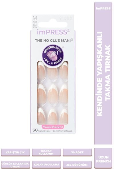 imPRESS Kendinden Yapışkanlı Takma Tırnak Uzun Oval French
