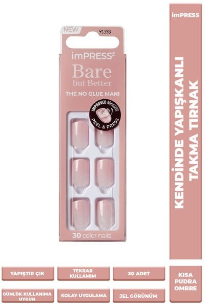 Impress Kendinden Yapışkanlı Takma Tırnak Kısa Pudra Ombre