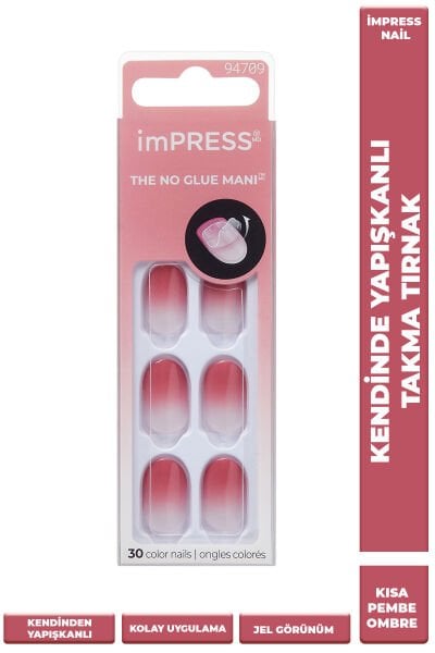 Impress Kendinden Yapışkanlı Takma Tırnak Kısa Ombre Pembe