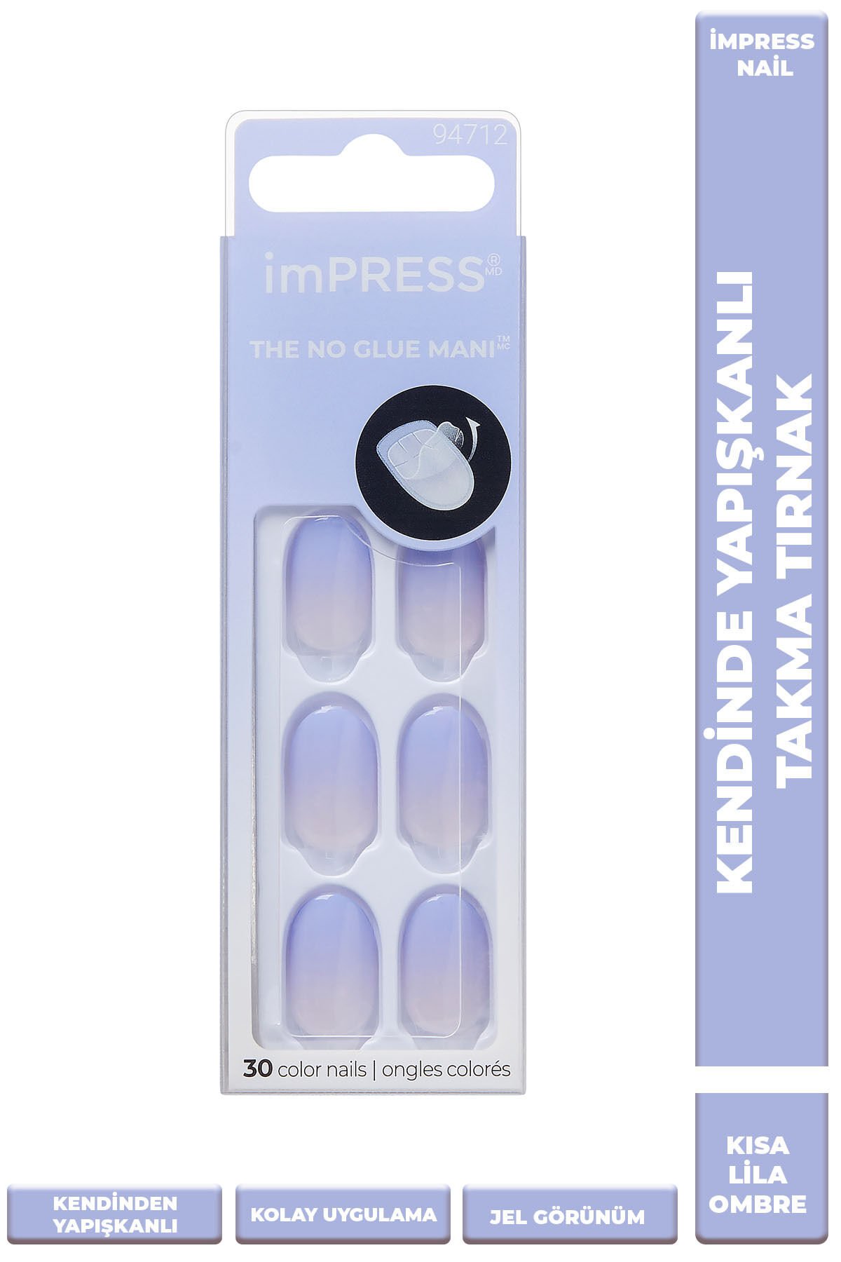 Impress Kendinden Yapışkanlı Takma Tırnak Kısa Ombre Lila